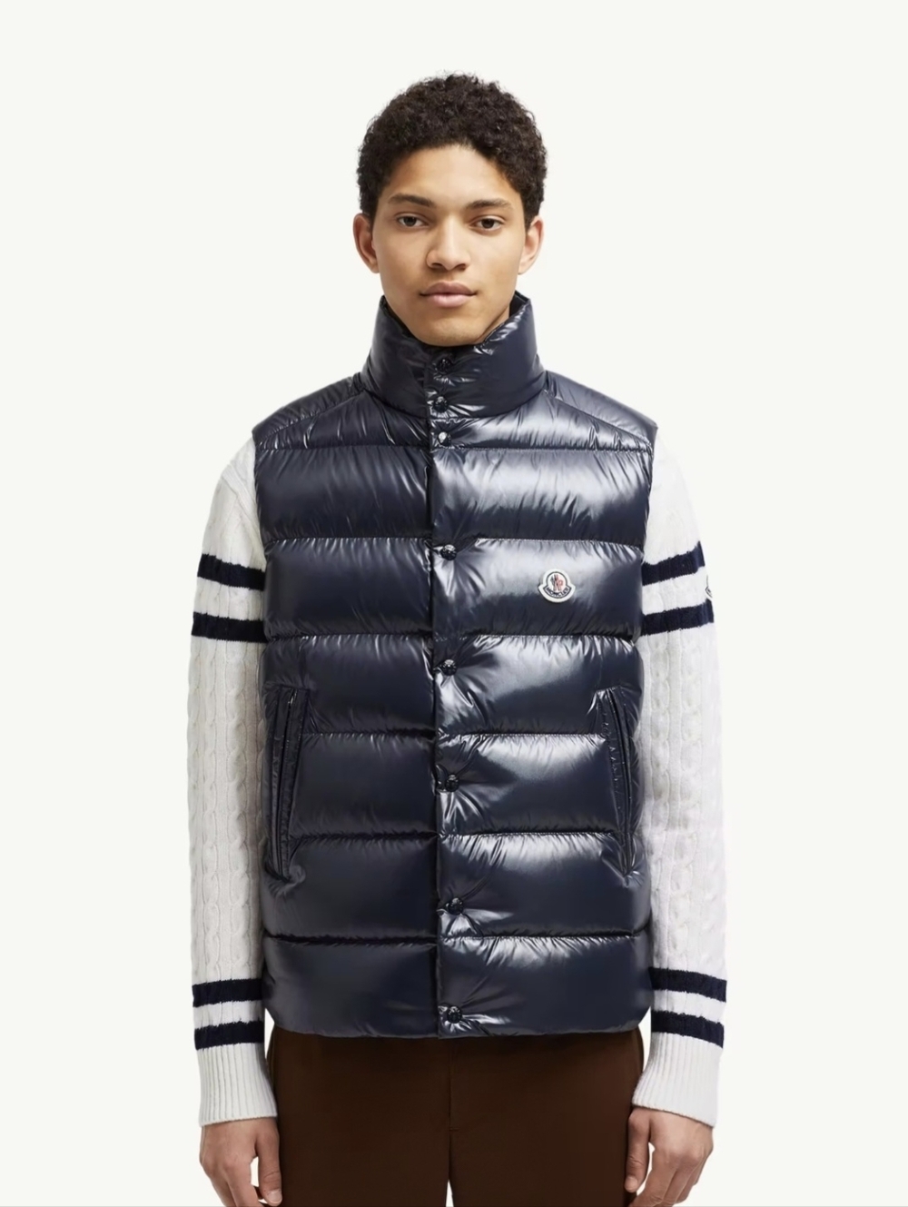 Excellent Used Condition Moncler Tibb Down Vest In Navy - Size 0 Retail $1500